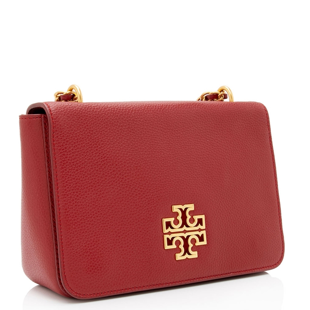 Tory Burch Red Leather Shoulder Bag with Gold Logo